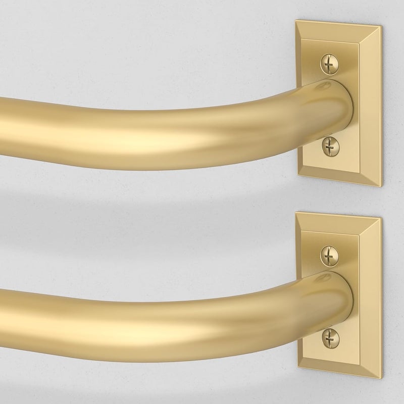 hei! dear Gold Curtain Rods 2 Pack, Heavy Duty Wrap Around Curtain Rod for Windows 28 to 48 Inch, Adjustable Decorative Blackout Drapery Pole, Modern Room Darkening Rod for Blackout Curtains, Brass - Image 1